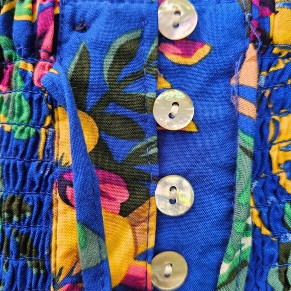 Cynthia Rowley Cinch Waist Maxi Skirt Sz M Tropical Blue Rayon Button Tie Front - Picture 2 of 10